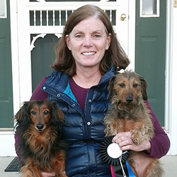 Kathy Zelazny with Dachshunds Calvin and Murray, Danville, PA